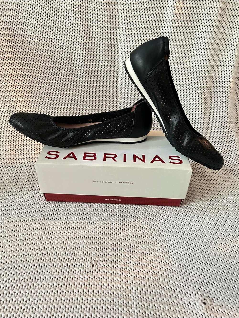 Black Perforated Leather Ballet Flats